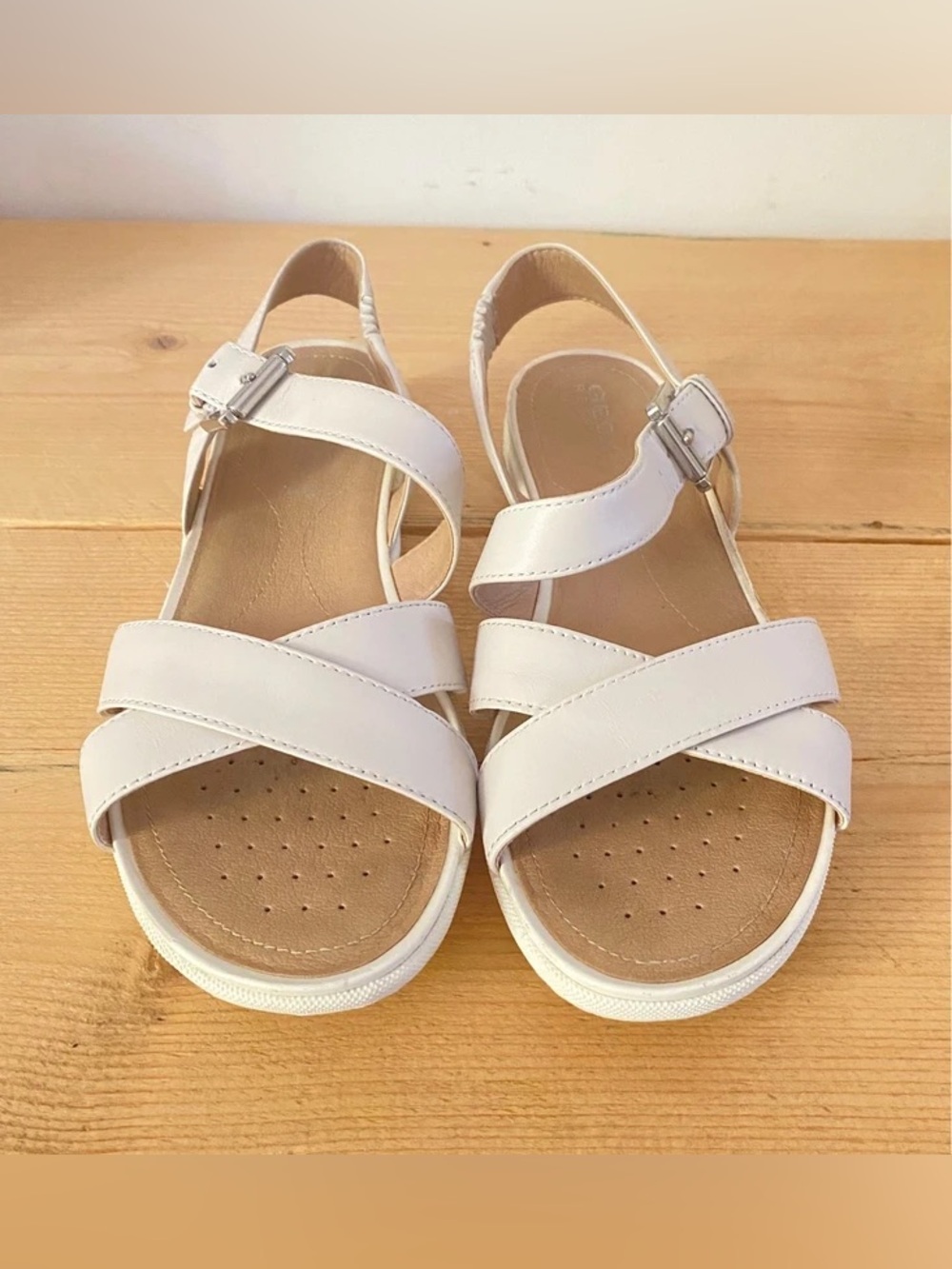 Geox White Crisscross Slingback Sandals with Buckle